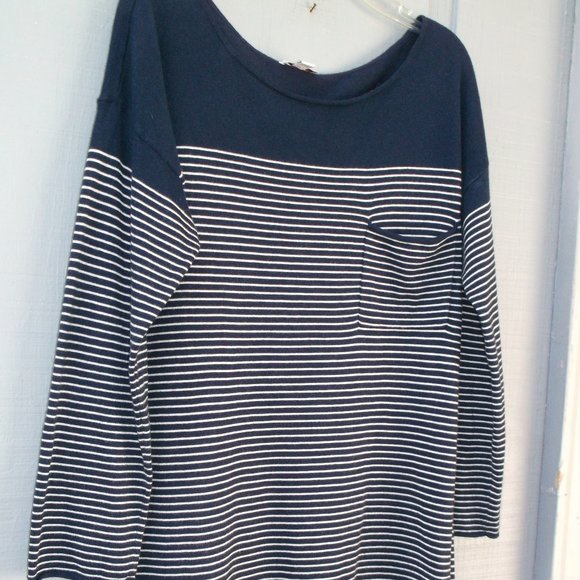 GAP Navy/White Cashmere poly Blend stripe tunic Sweater M - Picture 7 of 8